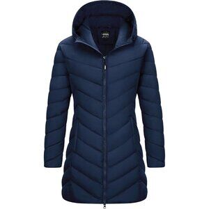 Women's Hooded Blue Puffer Quilted Jacket Coat Lightweight Insulated Winter